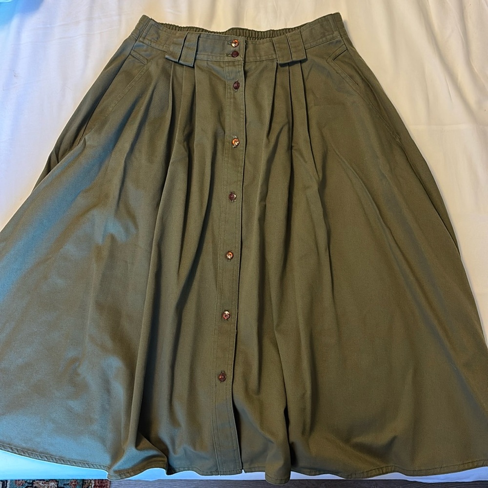 Reflections Army Green Button Down Skirt
